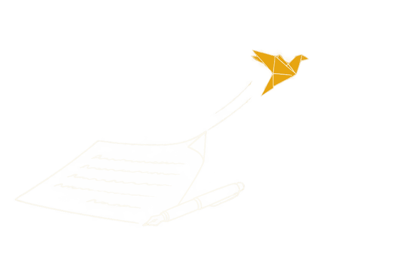 A letter on a desk; its corner folds into a paper bird and lifts off